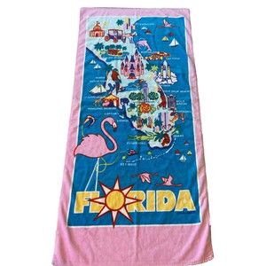 VTG Vibrant Colors, Pink Beach Towel 56 in x 26 in Hillary Vermont Florida EUC